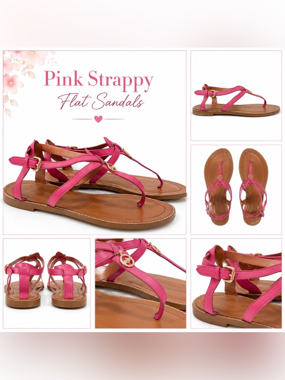 Coach Pink Leather Strappy Flat Sandals Size 5.5
